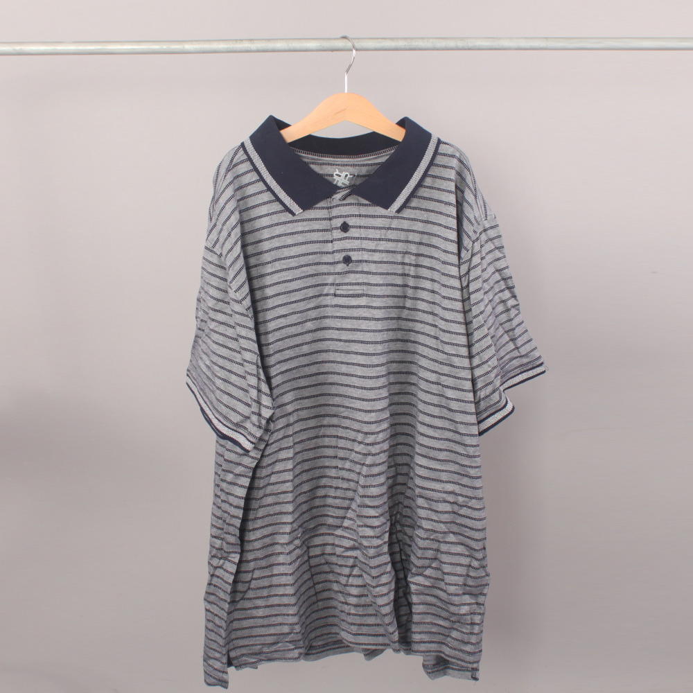 VINTAGE Polo T-shirt - Grey/Navy Stripe